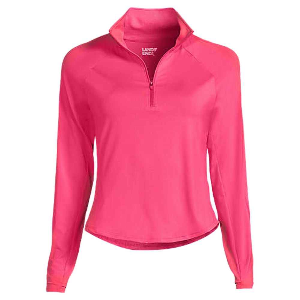 Womens Rash Guard Quarter Zip Long Sleeve Rouge Pink Size L Lands' End